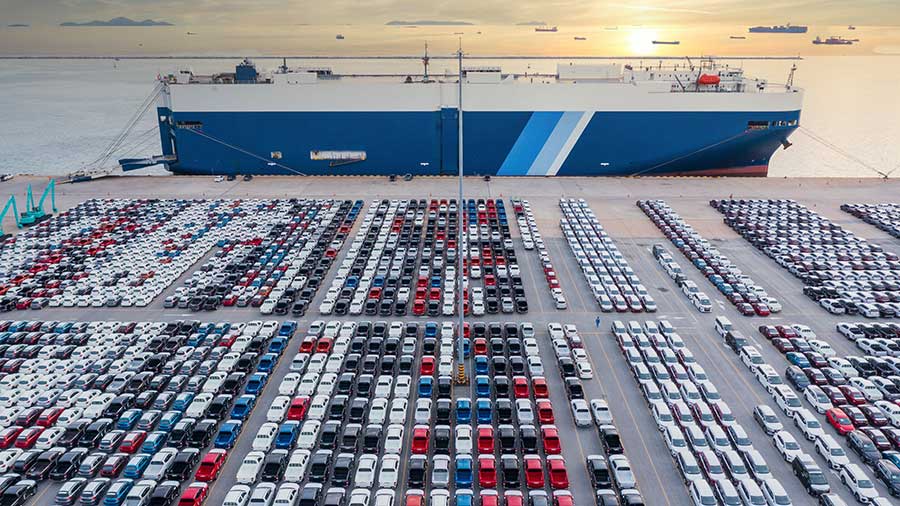 Freight ship with car park